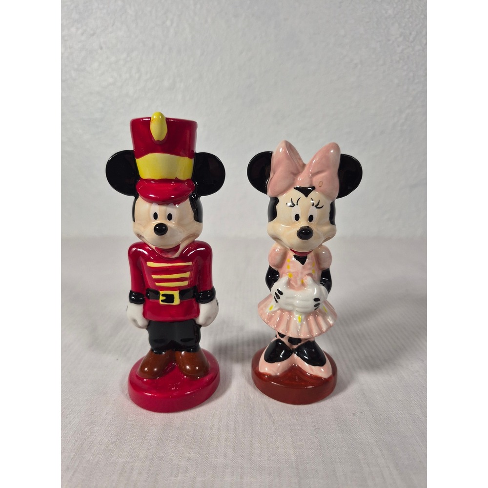 Disney Mickey and Minnie Mouse Toy Soldier Christmas Salt and Pepper Shakers Set